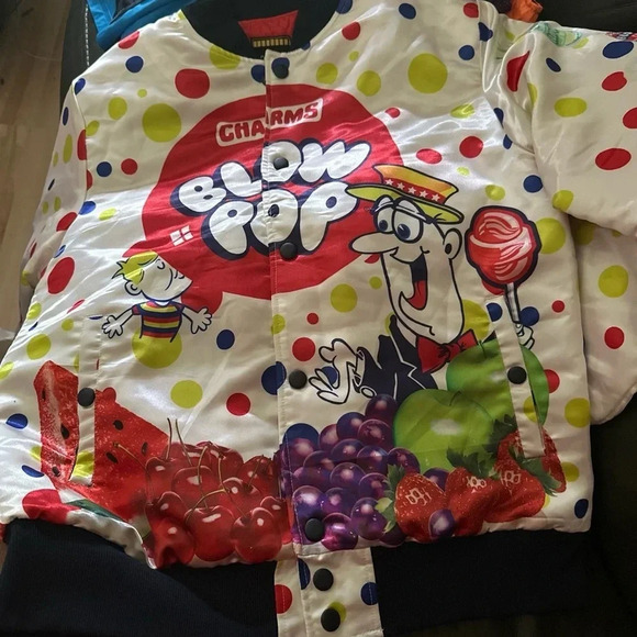 COPY - NWT Rare Kryptic Satin AOP Charms Blow Pop Bomber Jacket Mens Size XL - Picture 1 of 6